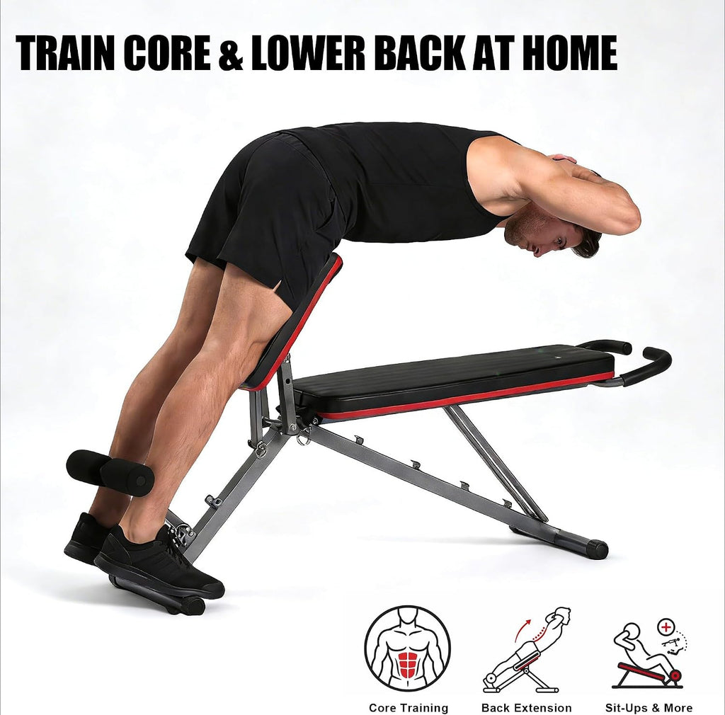 Foldable Hyperextension Bench with Training Guide