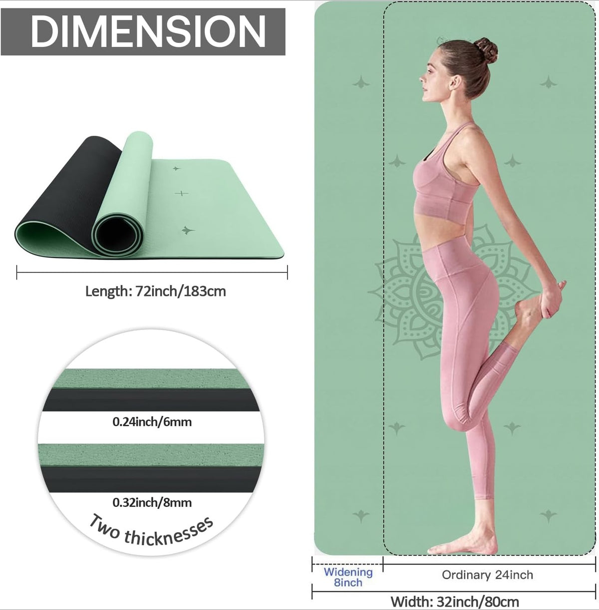 Non Slip TPE Wide Yoga Mat with Alignment Mark