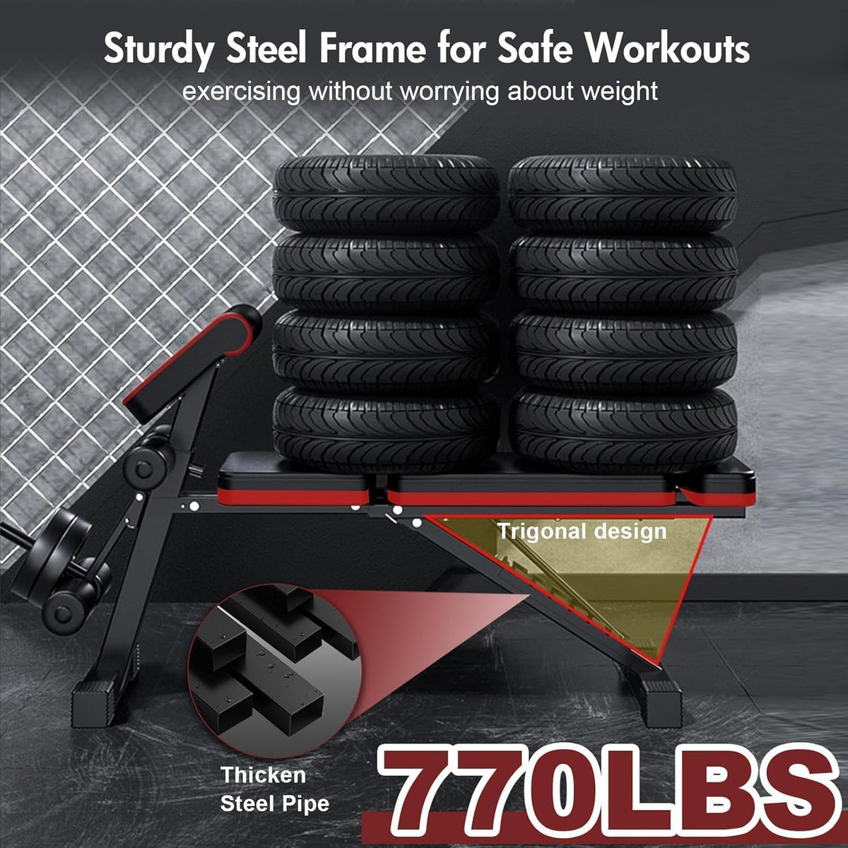 770LBS Foldable Adjustable Weight Bench with Leg Extension