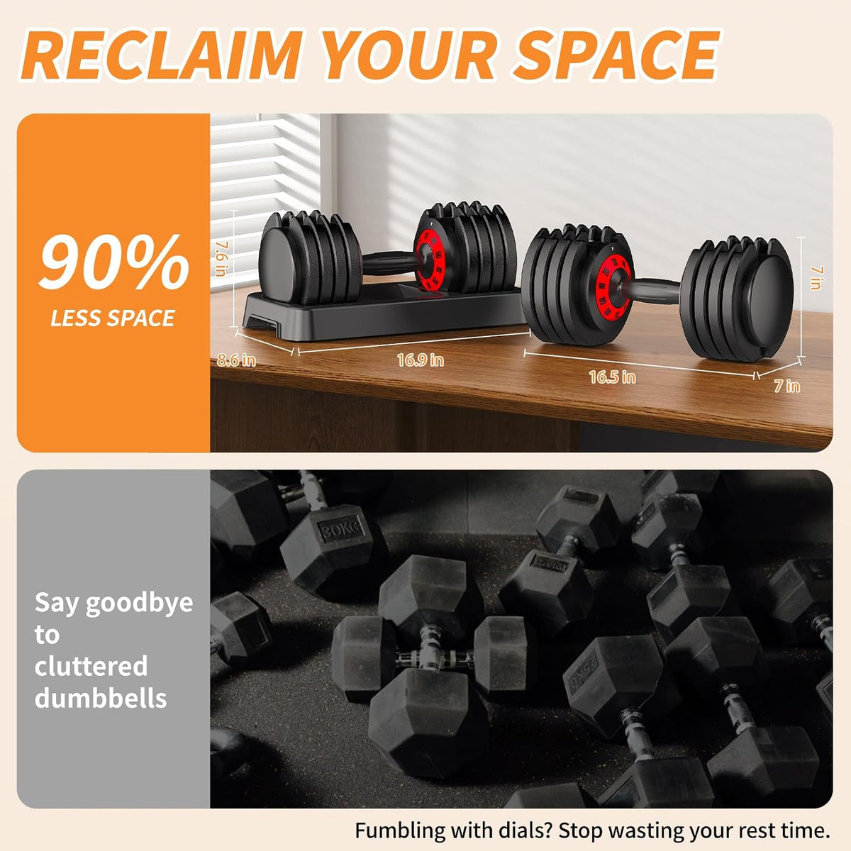 50/100LB Adjustable Dumbbell Set of 2 with Storage Box