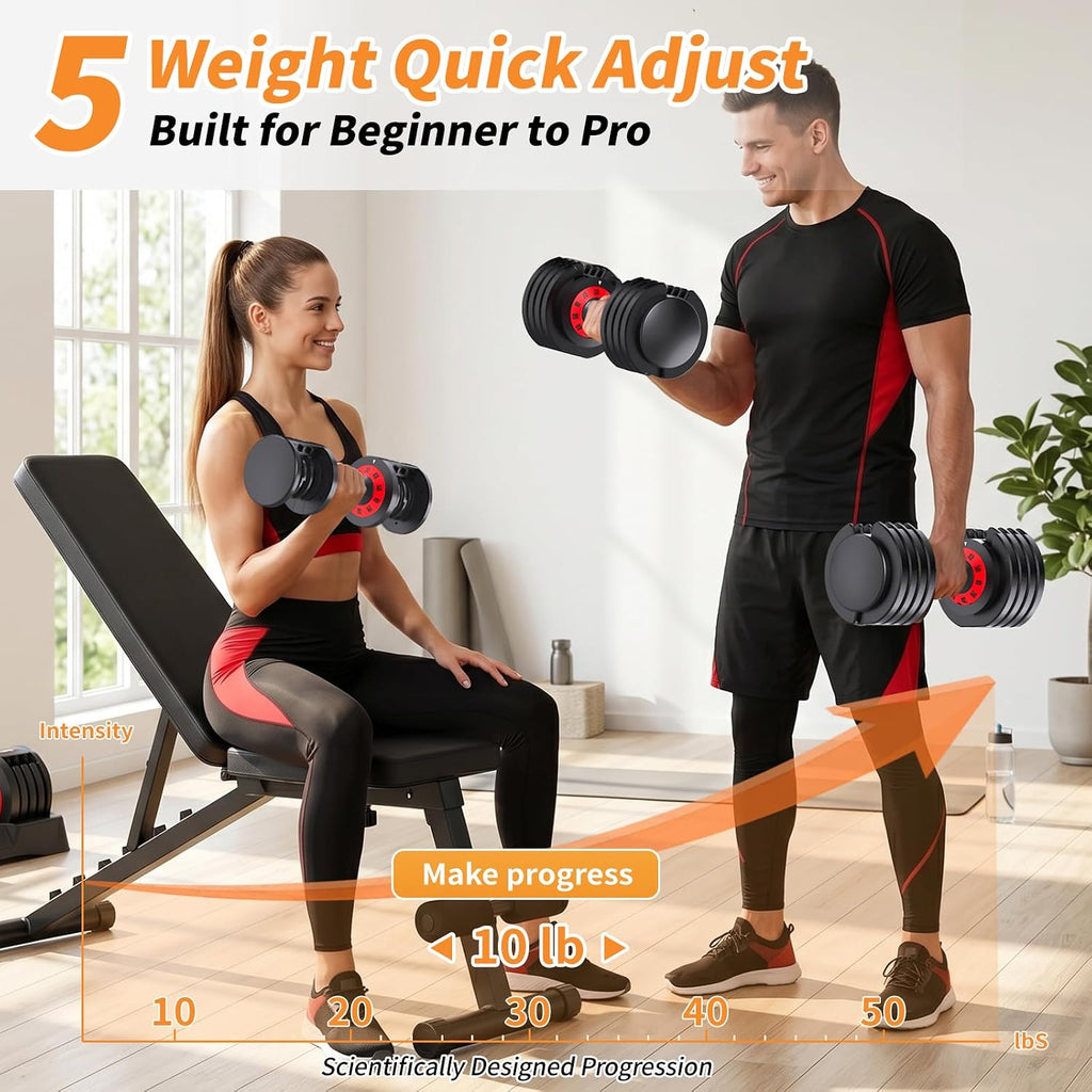 50/100LB Adjustable Dumbbell Set of 2 with Storage Box