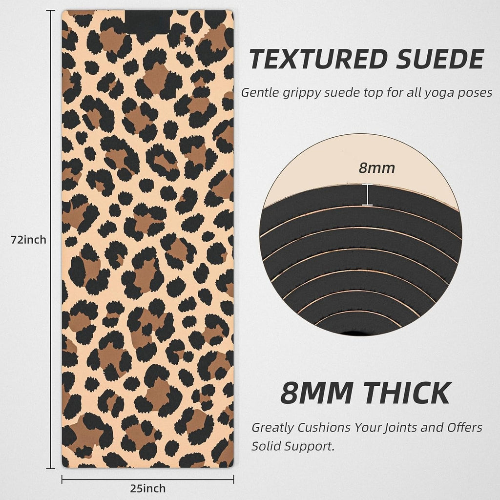 8mm Leopard Print Suede TPE Yoga Mat