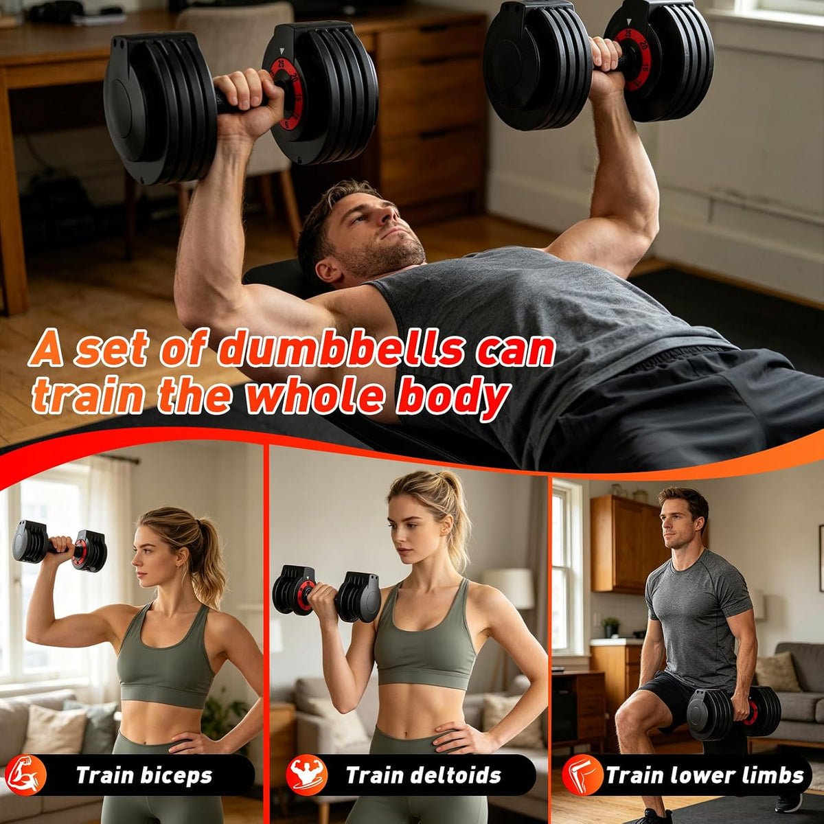 25/50LB 5-in-1 Adjustable Dumbbell Set of 2