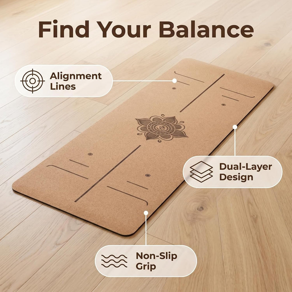 6mm Cork TPE Non-Slip Yoga Mat 72x24"