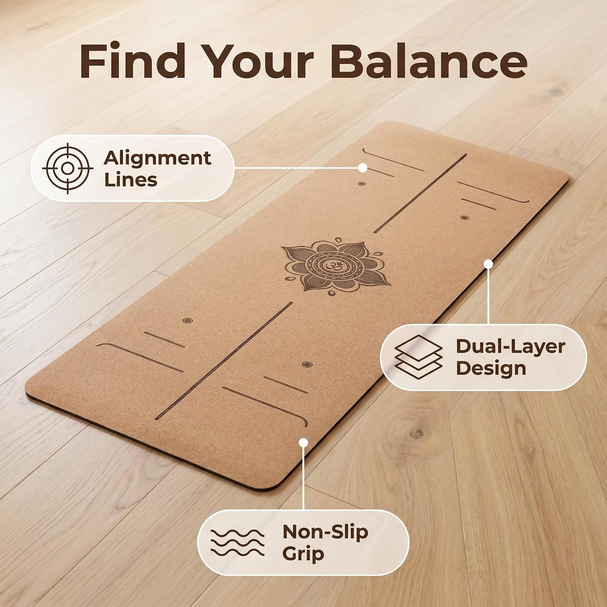 6mm Cork TPE Non-Slip Yoga Mat 72x24"