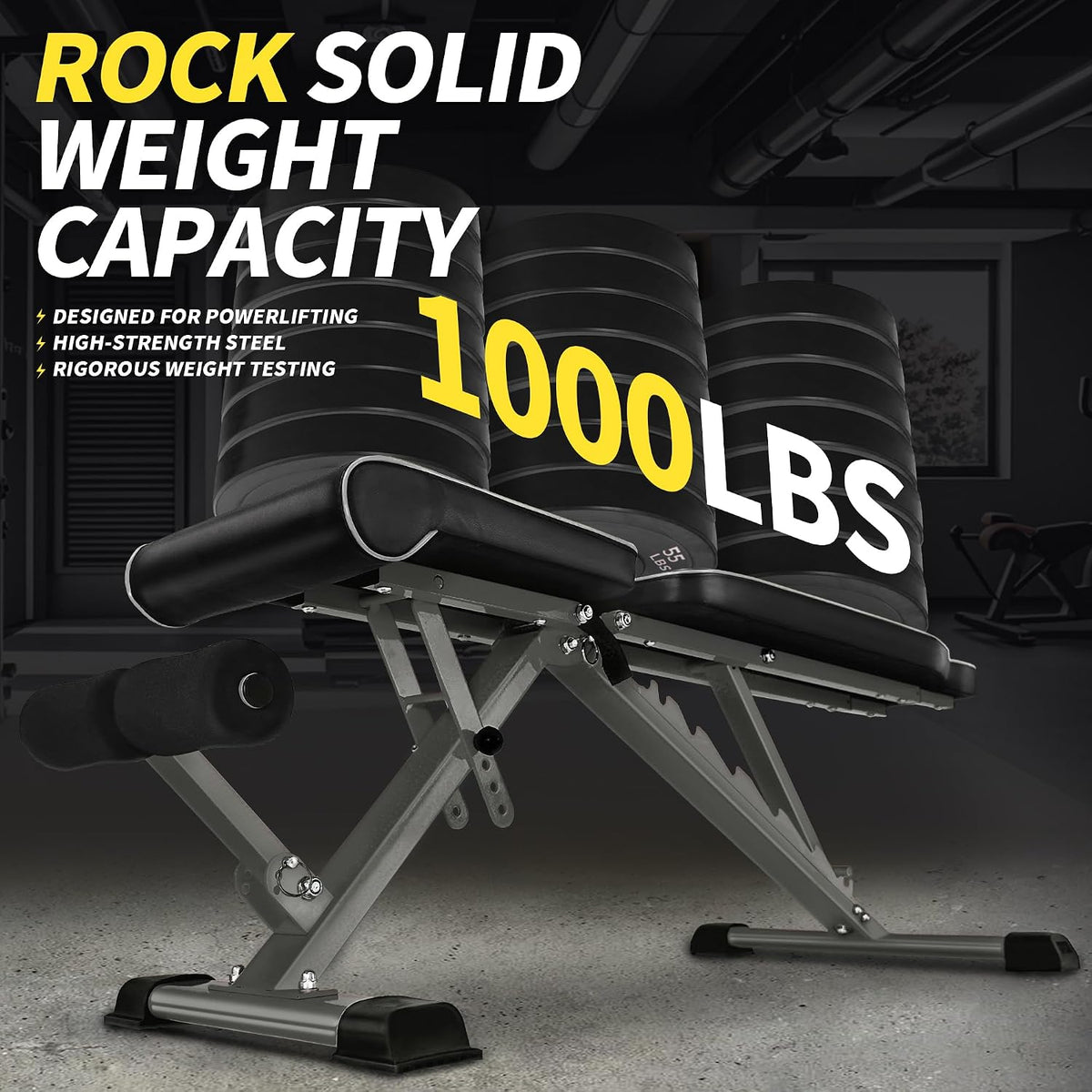1000LB Yellow Fast Folding Adjustable Weight Bench