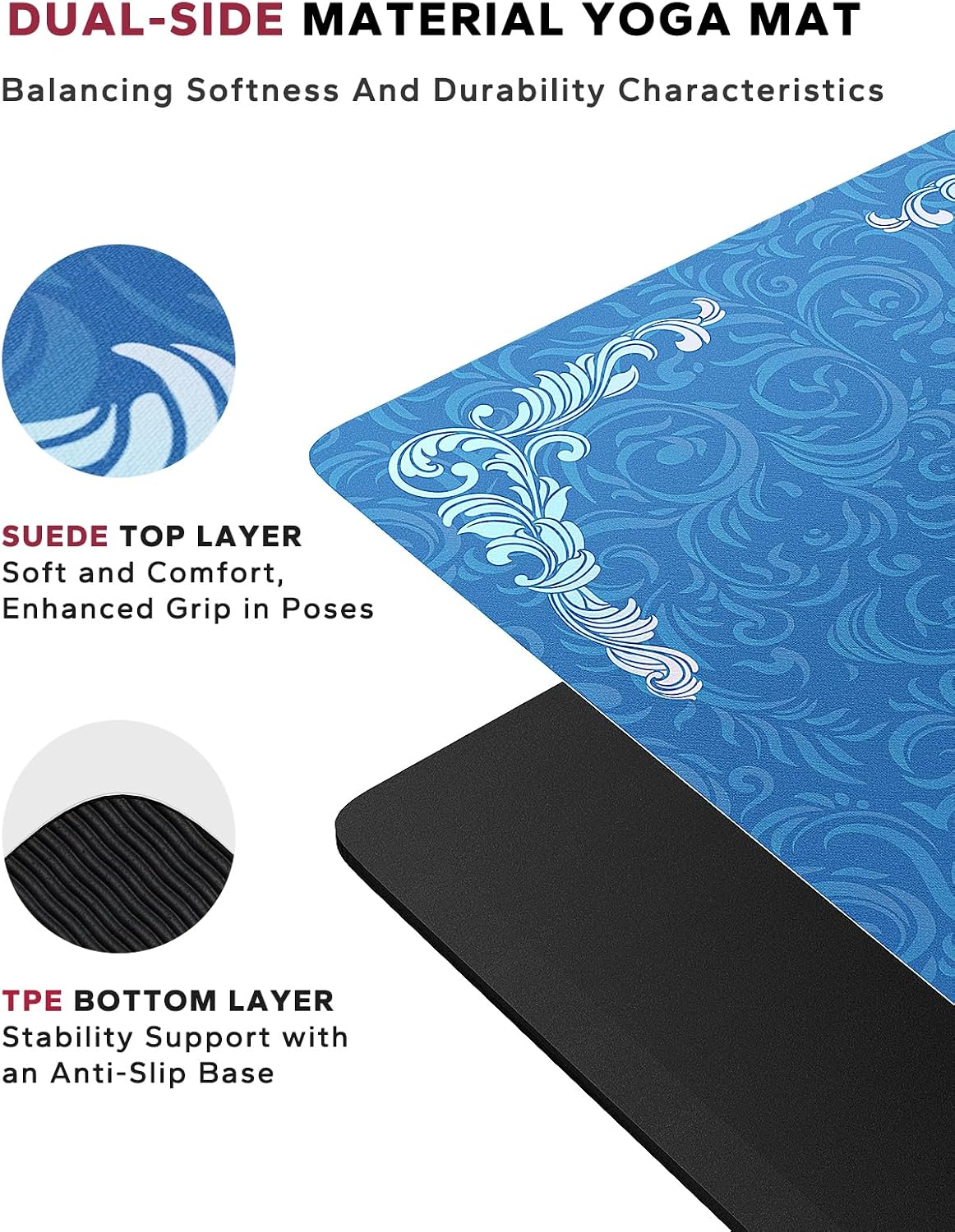 Large Dual Color PVC Yoga Mat with Mesh Bag