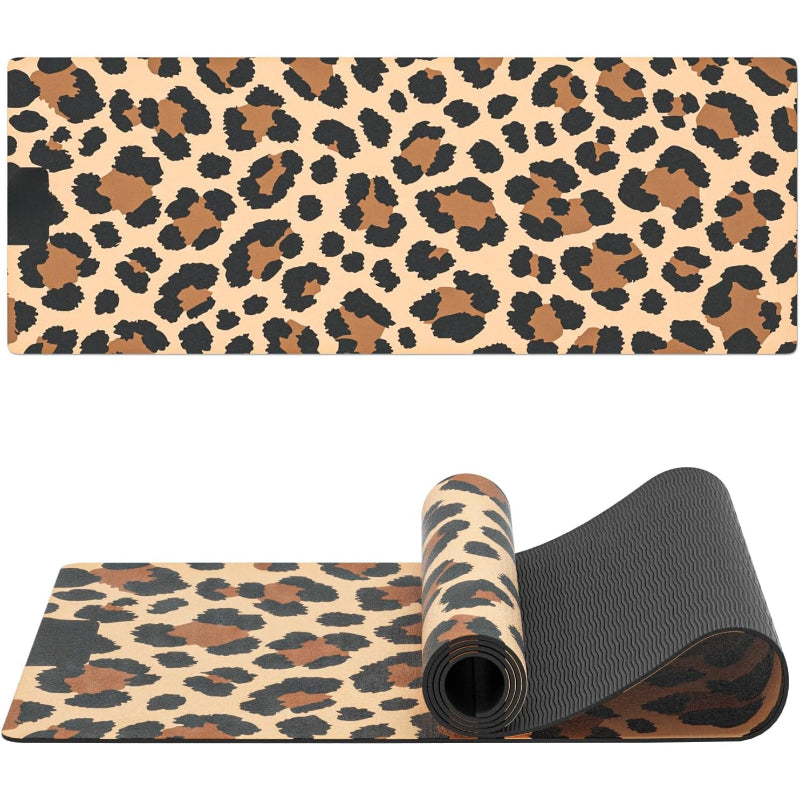 8mm Leopard Print Suede TPE Yoga Mat
