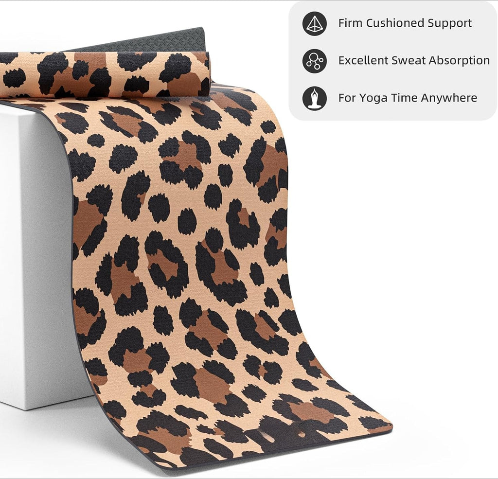 8mm Leopard Print Suede TPE Yoga Mat