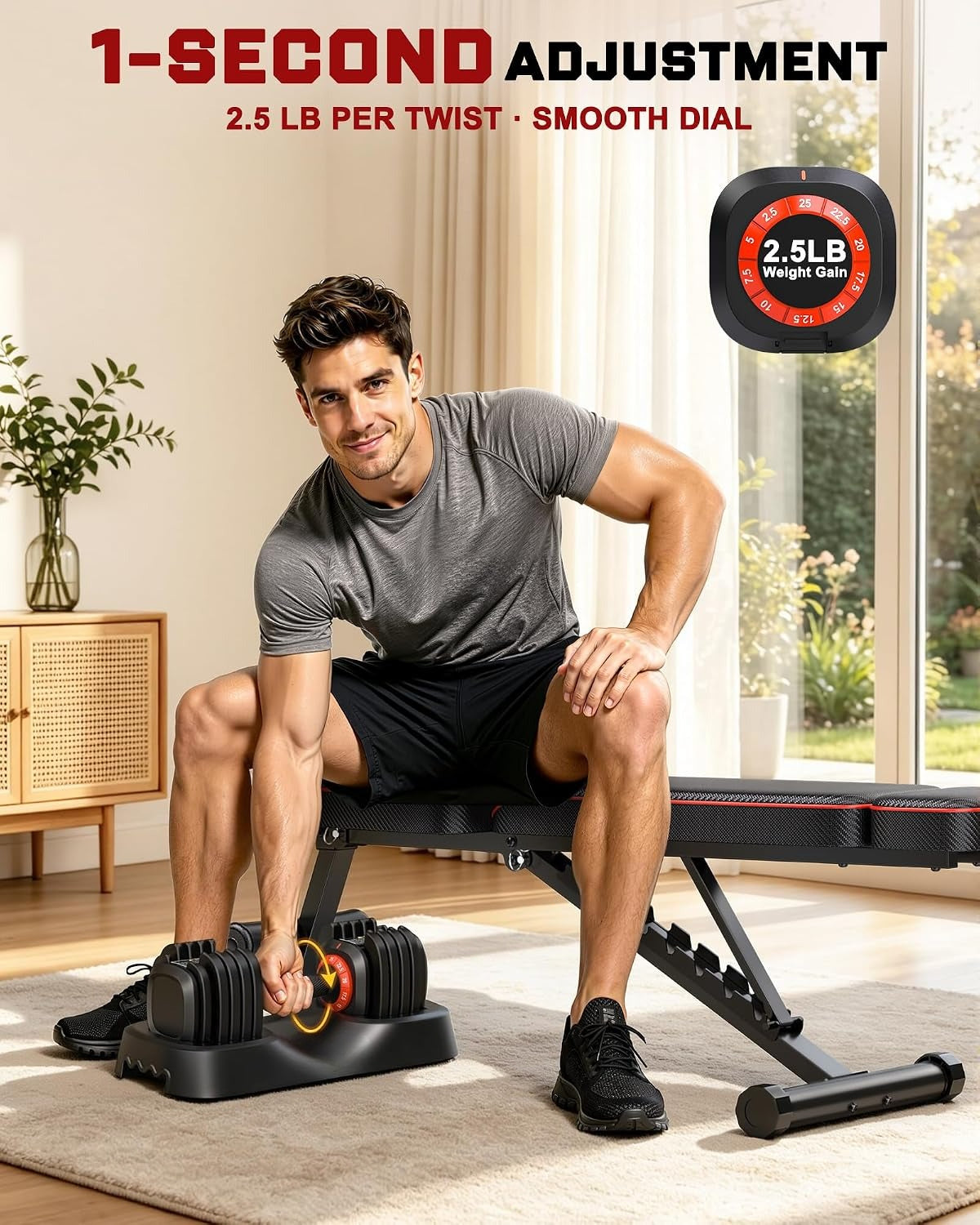 Adjustable Dumbbell Set with Bench