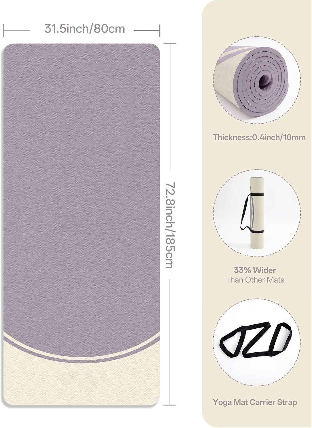10mm Extra Wide Non-Slip Yoga Mat with Strap
